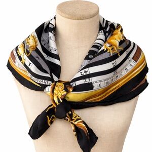 JBK Collection 100% Silk Zodiac Astrology Celestial Scarf Black Gold 34” Handmad